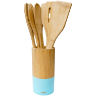 Set 6 ustensile din bambus cu suport 30 cm
